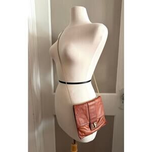 SABINA Distressed Brown Leather Purse w/Crossbody Chain Strap